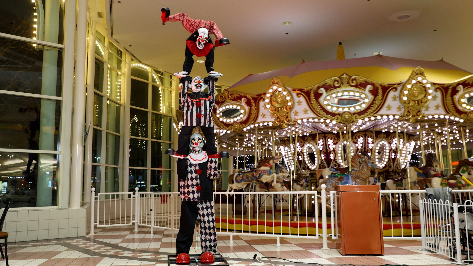 Defy gravity and sanity with the 3-Stacked Acrobatic Clowns Animatronic! These nightmarish jesters sway and shift, their unsettling grins sending shivers down spines. Perfect for haunted carnivals or eerie circus themes, they’ll make sure no one feels safe.